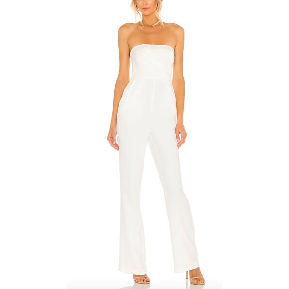 NBD White Strapless Jumpsuit SMALL Wide Leg Bustier Cocktail Designer $238 NEW - Picture 1 of 8